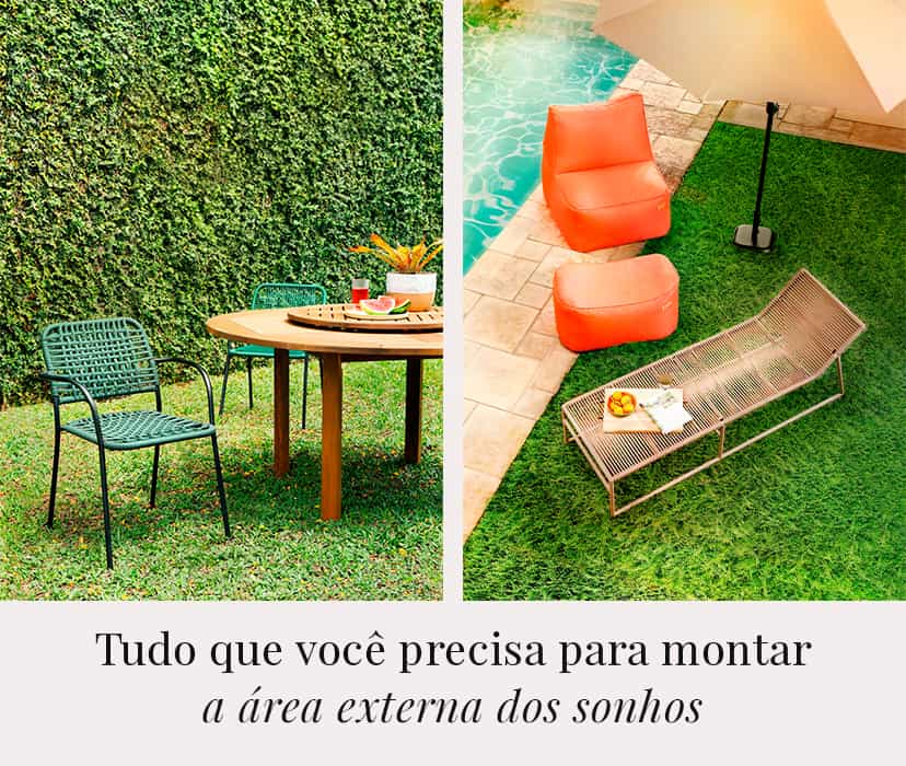 Puff redondo fundo bege com detalhes coloridos - Place Home