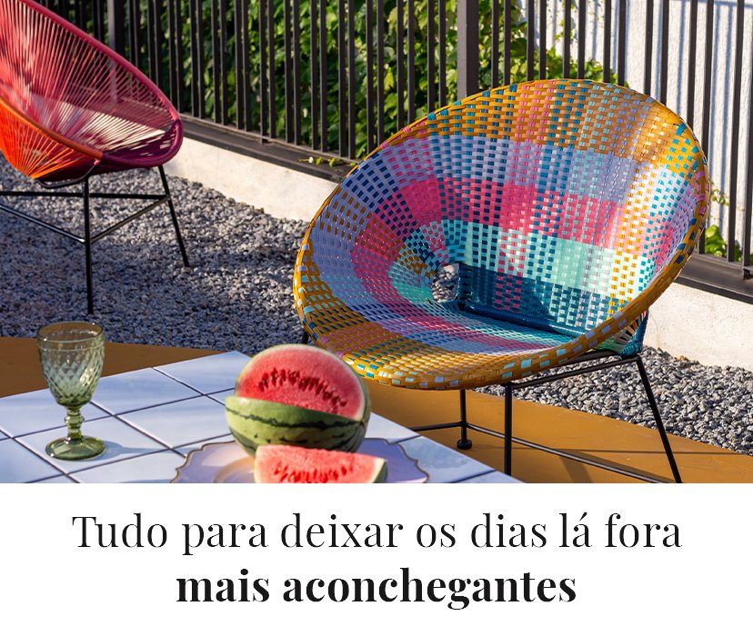 Puff redondo fundo bege com detalhes coloridos - Place Home