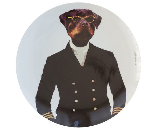 Prato de Porcelana Rottweiler Modern Glasses Dog