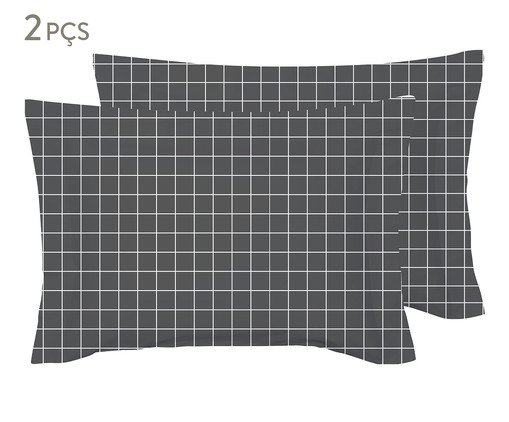 Jogo de Fronhas Americana Prime Grid Cinza