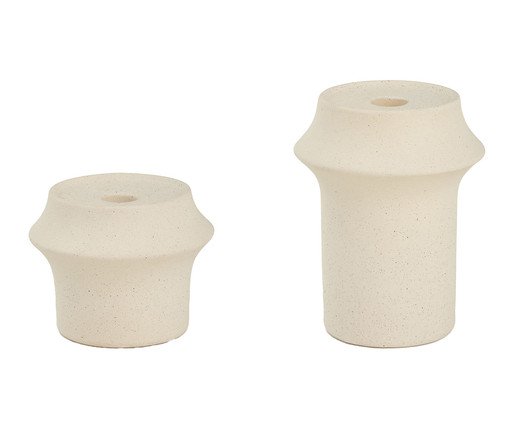 Jogo de Porta-Velas em Cerâmica Bege