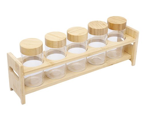 Jogo de Porta Temperos com Suporte de Bambu