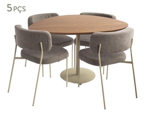 Mesa de Jantar Orgânica Taupe 4 Cadeiras Slim Loop Flint Taupe