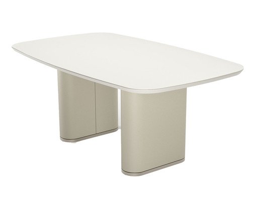 Mesa Lintz 1.8 Off-White Fosco, Tecido Bege e Champanhe