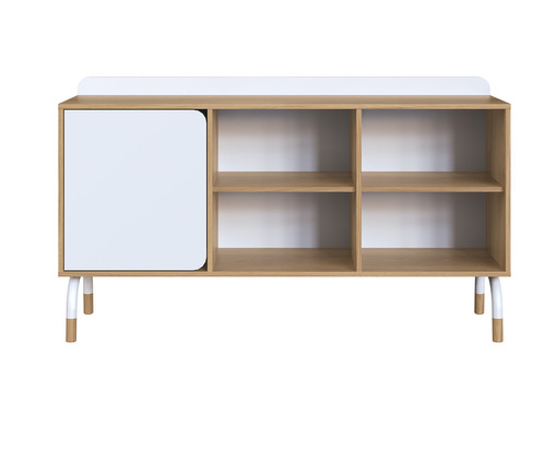 Balcão Credenza 1 Porta 1 Gaveta Flexus Hanover e Branco