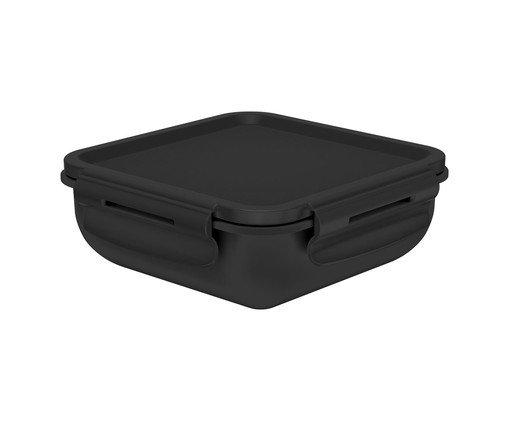 Marmita Hermética Quadrada Bicolor - Preto Fechado
