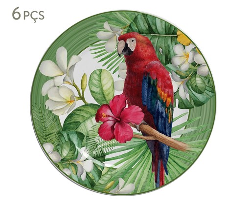 Jogo de Pratos para Sobremesa Macaw em Cerâmica - Colorido