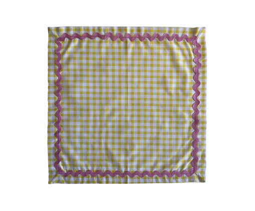 Guardanapo Xadrez Amarelo e Branco com Sianinha Rosa Clara