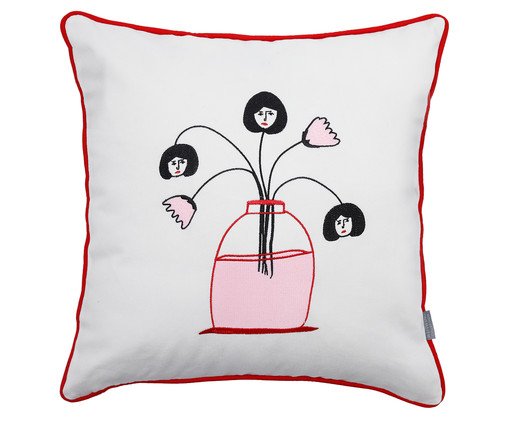 Capa de Almofada Bordada Marcela Scheid Vaso Off White