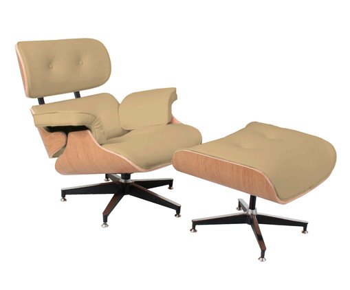 Poltrona e Pufe em Courino Charles Eames - Bege e Jacarandá
