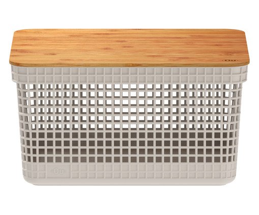 Cesto com Tampa em Bambu Grid Creme