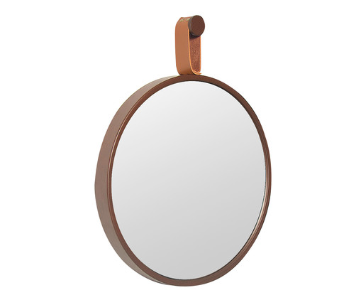 Espelho de Parede com Alça Round Effeil - Marrom e Caramelo