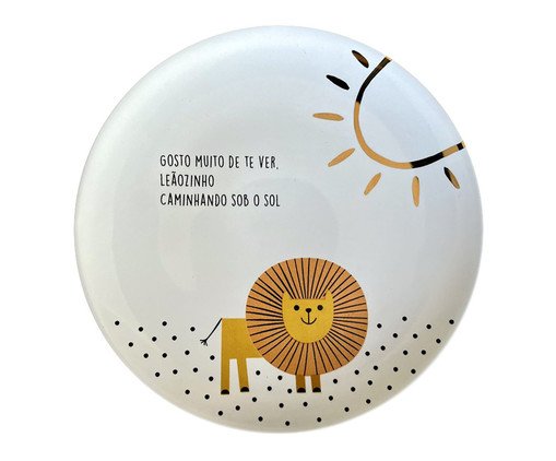 Prato em Porcelana Leãozinho Branco - 21X21X2cm