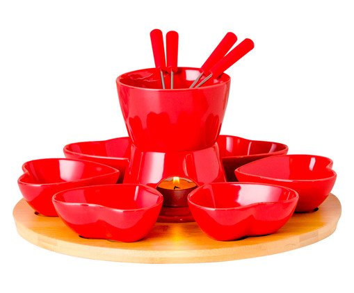 Aparelho de Fondue com Base para Chocolate em Bambu Neri - Vermelha