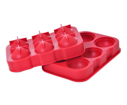Forma de Gelo Esférica com Tampa Vermelho