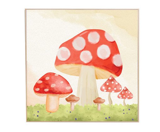 Quadro Cogumelos Vermelho e Bege