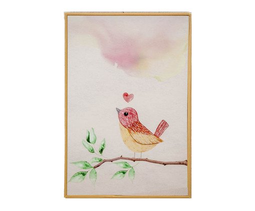 Quadro Passarinho Bege e Rosa