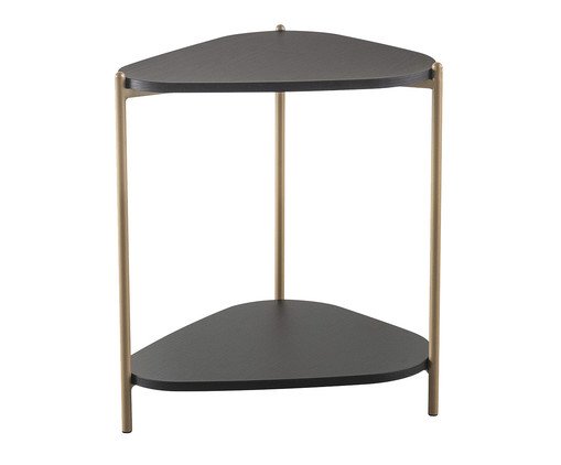Mesa Lateral Com Prateleira Orgânica Nero e Dourado