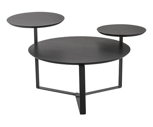 Mesa de Centro Três Tampos Chanfrada Orgânica Nero e Preto