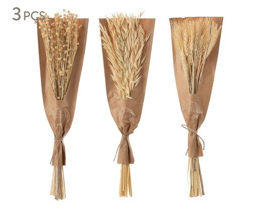 Ramo Trio de Folhas Secas - Natural