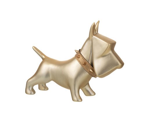 Adorno Cachorro com Coleira - Dourado