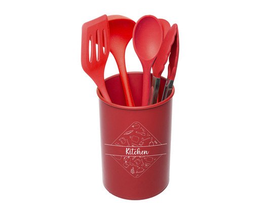 Jogo de Utensílios com Suporte Kitchen Vermelho