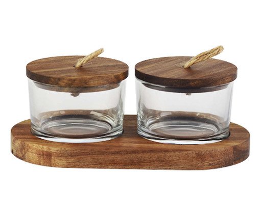 Jogo de Petisqueiras Wooden com Tampa Marrom