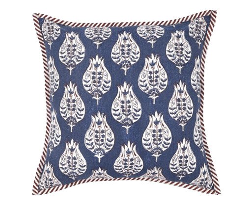 Capa de Almofada Medalhão Blockprint Azul