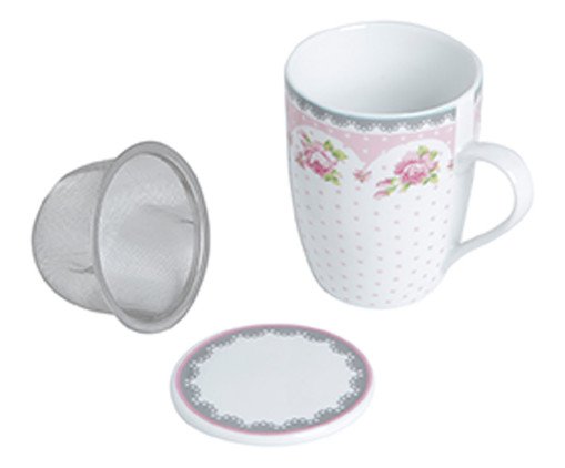 Caneca em Porcelana com Infusor e Tampa Margot Rosa