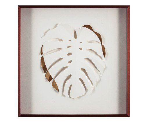 Quadro com Vidro Folha Branco e Dourado