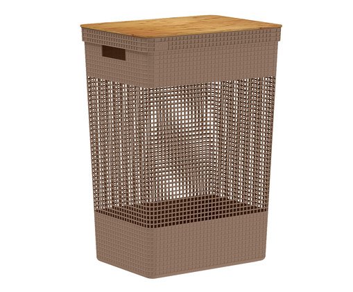 Cesto de Roupas Grid Tampa Bambu Marrom