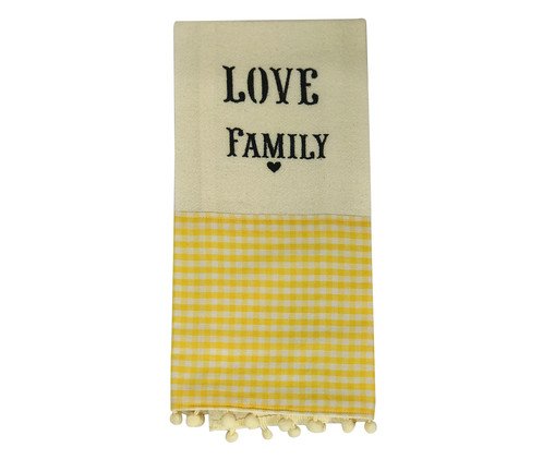 Pano de Prato Crú Love Family Listras Amarelo
