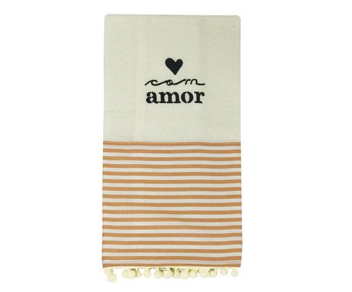 Pano de Prato Crú com Amor Listras Pêssego