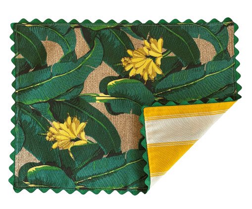 Lugar Americano Retangular de Bananas Amarelo e Branco