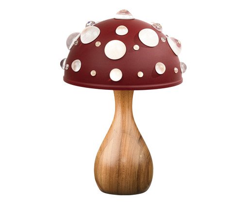 Luminária Cogumelo Vermelho Liso Fosco e Freijó