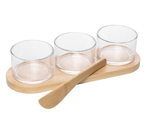 Jogo de Petisqueiras com Bandeja e Espátula Bambu