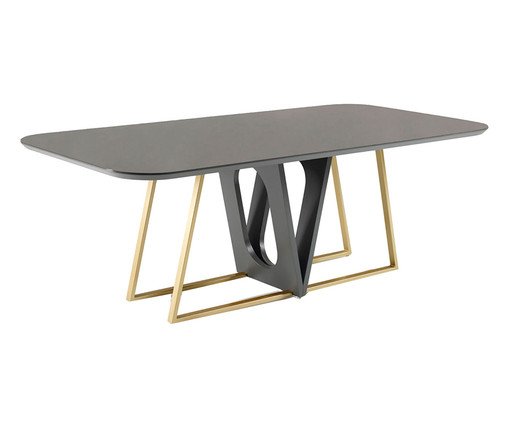Mesa de Jantar Retangular Okka - Chumbo e Dourado