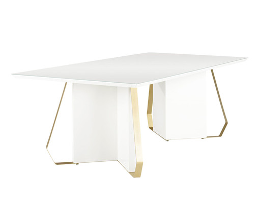 Mesa de Jantar Retangular Aba - Off White e Dourado