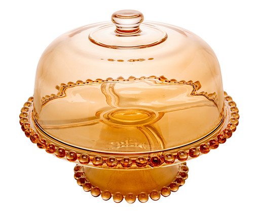 Prato para Bolo com Tampa em Cristal Pearl - Âmbar