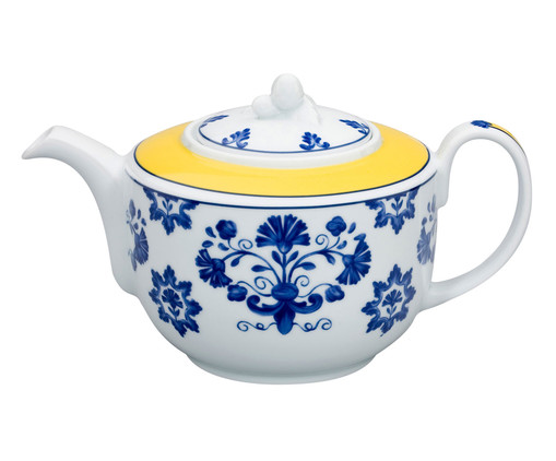 Bule em Porcelana Castelo Branco - Azul e Amarelo