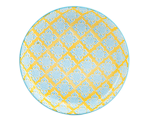 Prato Raso em Porcelana Bart - Amarelo e Azul