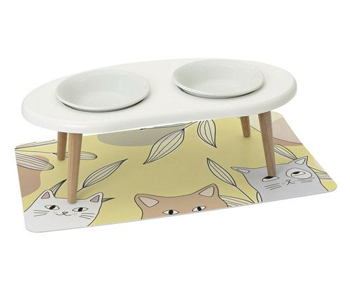 Jogo de Comedouro Duplo e Tapetinho Cute Cats 47x29cm