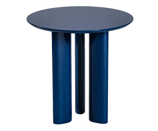 Mesa Lateral Redonda Azul Marinho Brilho - 50X50,5cm