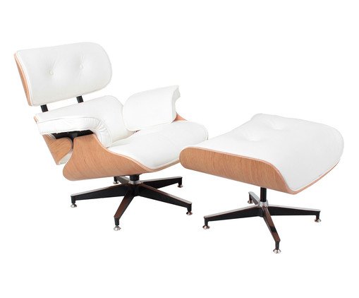 Poltrona e Pufe em Couro Charles Eames - Branco