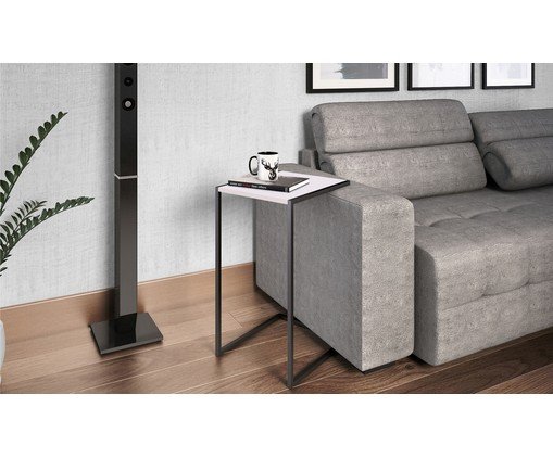 Mesa Lateral Industrial Branco e Preto