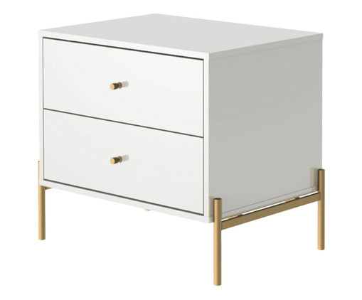 Mesa de Cabeceira Jasper - Branco Gloss e Dourado