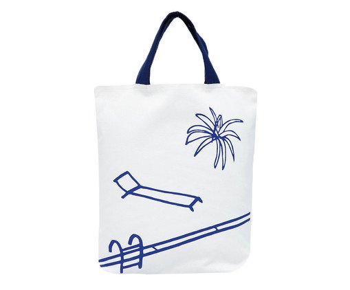 Bolsa Ecobag Piscina - Off White e Azul Marinho