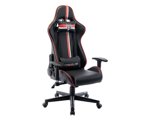 Cadeira Gamer Rodízio - Vermelho, - Branco e Preto