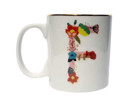 Caneca em Porcelana Letra Floral F