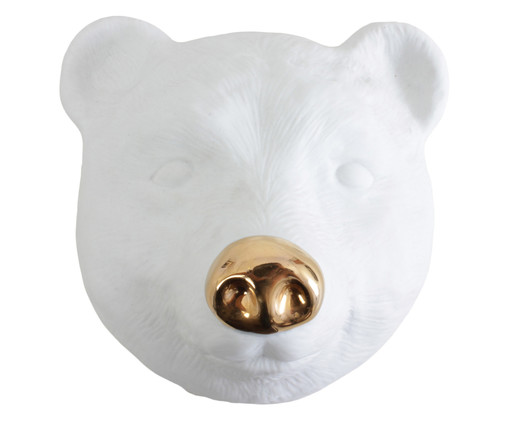 Adorno em Porcelana Máscara Urso Ouro